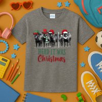 Cute Christmas Cows Herd It Was Christmas Funny Cow Shirt Kids T-Shirt