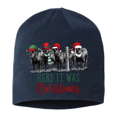 Cute Christmas Cows Herd It Was Christmas Funny Cow Shirt Sustainable Beanie