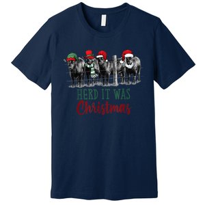 Cute Christmas Cows Herd It Was Christmas Funny Cow Shirt Premium T-Shirt