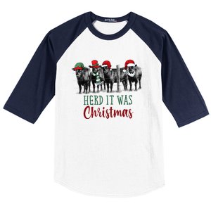 Cute Christmas Cows Herd It Was Christmas Funny Cow Shirt Baseball Sleeve Shirt