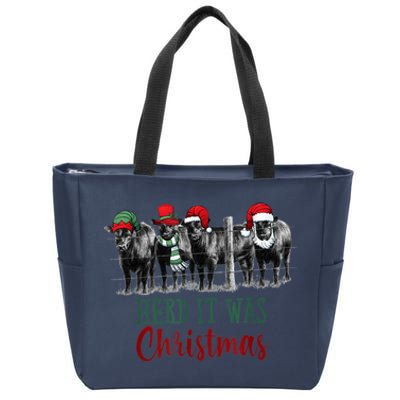 Cute Christmas Cows Herd It Was Christmas Funny Cow Shirt Zip Tote Bag