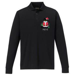 Christmas Cat Cute Humor Santa Is Coming To Town Cat Lover Performance Long Sleeve Polo