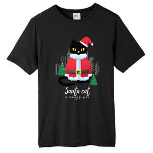 Christmas Cat Cute Humor Santa Is Coming To Town Cat Lover Tall Fusion ChromaSoft Performance T-Shirt