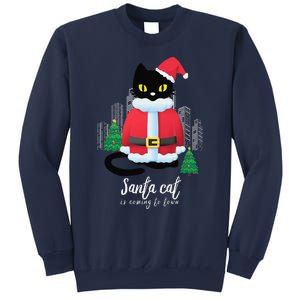 Christmas Cat Cute Humor Santa Is Coming To Town Cat Lover Sweatshirt