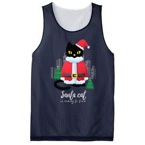 Christmas Cat Cute Humor Santa Is Coming To Town Cat Lover Mesh Reversible Basketball Jersey Tank