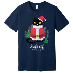 Christmas Cat Cute Humor Santa Is Coming To Town Cat Lover Premium T-Shirt