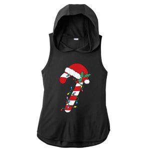 Cute Christmas Candy Cane Santa Hat Xmas Gift Ladies PosiCharge Tri-Blend Wicking Draft Hoodie Tank