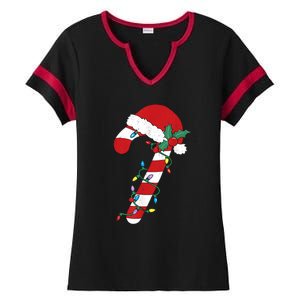 Cute Christmas Candy Cane Santa Hat Xmas Gift Ladies Halftime Notch Neck Tee