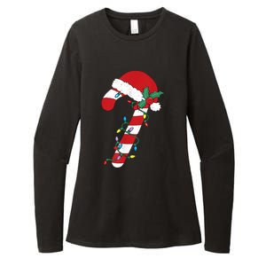 Cute Christmas Candy Cane Santa Hat Xmas Gift Womens CVC Long Sleeve Shirt