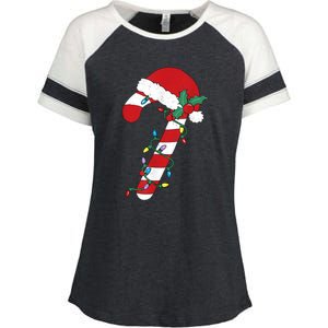 Cute Christmas Candy Cane Santa Hat Xmas Gift Enza Ladies Jersey Colorblock Tee