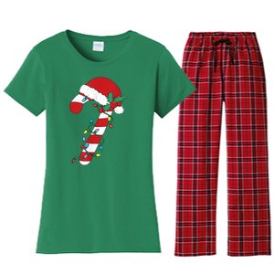 Cute Christmas Candy Cane Santa Hat Xmas Gift Women's Flannel Pajama Set