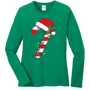 Cute Christmas Candy Cane Santa Hat Xmas Gift Ladies Long Sleeve Shirt