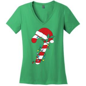 Cute Christmas Candy Cane Santa Hat Xmas Gift Women's V-Neck T-Shirt