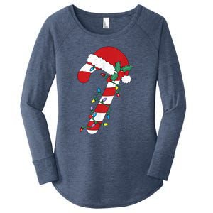 Cute Christmas Candy Cane Santa Hat Xmas Gift Women's Perfect Tri Tunic Long Sleeve Shirt