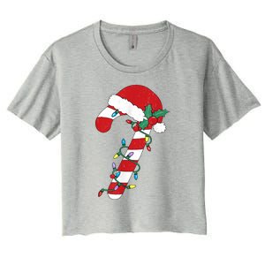 Cute Christmas Candy Cane Santa Hat Xmas Gift Women's Crop Top Tee