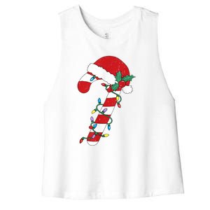 Cute Christmas Candy Cane Santa Hat Xmas Gift Women's Racerback Cropped Tank