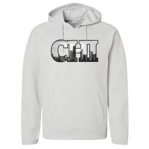 Chi Chicago City Skyline Of Downtown Chicago Illinois Performance Fleece Hoodie