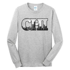 Chi Chicago City Skyline Of Downtown Chicago Illinois Tall Long Sleeve T-Shirt