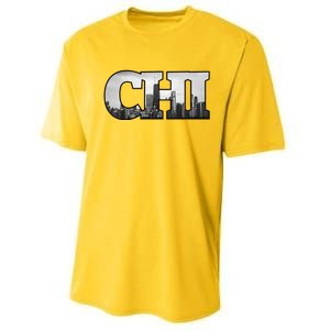 Chi Chicago City Skyline Of Downtown Chicago Illinois Performance Sprint T-Shirt