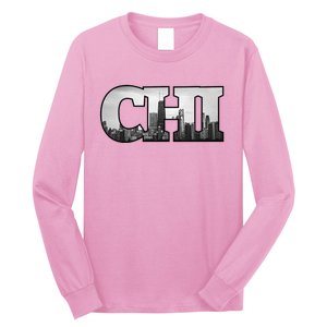 Chi Chicago City Skyline Of Downtown Chicago Illinois Long Sleeve Shirt