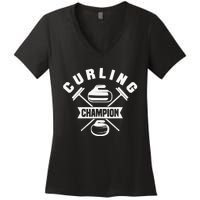 Curling Champion Curler Winter Sports Women's V-Neck T-Shirt