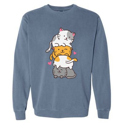 Cat Cats Cute Kitty Pile Anime Kawaii Neko Garment-Dyed Sweatshirt