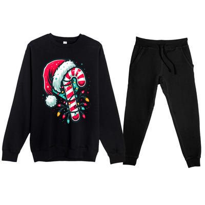 Candy Cane Crew Christmas Lights Family Matching Xmas  Premium Crewneck Sweatsuit Set