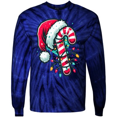 Candy Cane Crew Christmas Lights Family Matching Xmas  Tie-Dye Long Sleeve Shirt