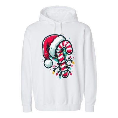 Candy Cane Crew Christmas Lights Family Matching Xmas  Garment-Dyed Fleece Hoodie