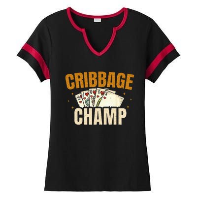 Cribbage Champ Card Game Players Ladies Halftime Notch Neck Tee