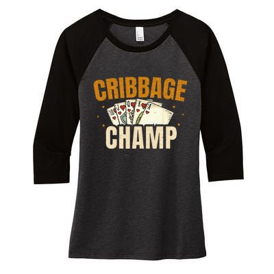 Cribbage Champ Card Game Players Women's Tri-Blend 3/4-Sleeve Raglan Shirt