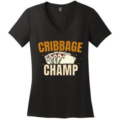 Cribbage Champ Card Game Players Women's V-Neck T-Shirt