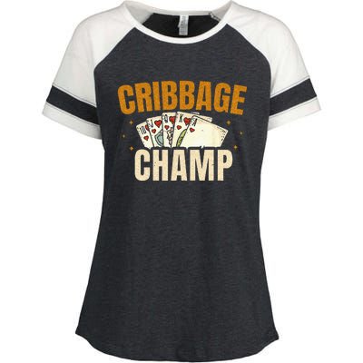 Cribbage Champ Card Game Players Enza Ladies Jersey Colorblock Tee