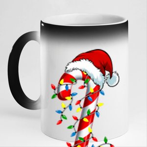 Christmas Candy Cane Santa Hat Women 11oz Black Color Changing Mug