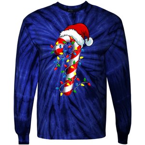 Christmas Candy Cane Santa Hat Women Tie-Dye Long Sleeve Shirt