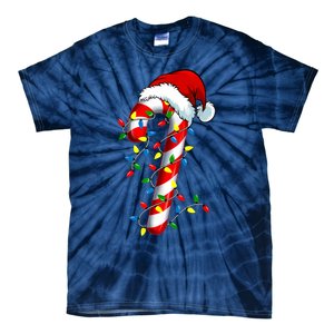 Christmas Candy Cane Santa Hat Women Tie-Dye T-Shirt