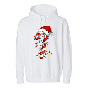 Christmas Candy Cane Santa Hat Women Garment-Dyed Fleece Hoodie