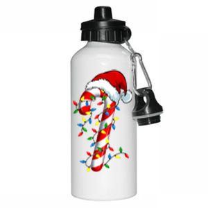 Christmas Candy Cane Santa Hat Women Aluminum Water Bottle