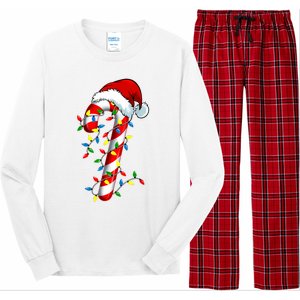 Christmas Candy Cane Santa Hat Women Long Sleeve Pajama Set