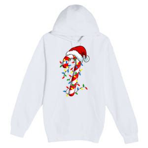 Christmas Candy Cane Santa Hat Women Premium Pullover Hoodie