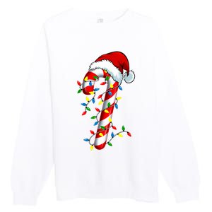 Christmas Candy Cane Santa Hat Women Premium Crewneck Sweatshirt