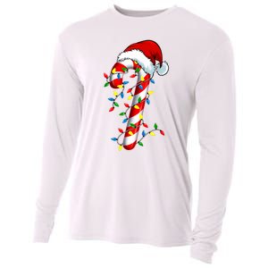 Christmas Candy Cane Santa Hat Women Cooling Performance Long Sleeve Crew