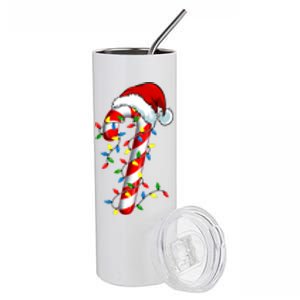 Christmas Candy Cane Santa Hat Women Stainless Steel Tumbler