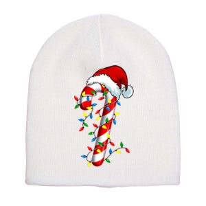 Christmas Candy Cane Santa Hat Women Short Acrylic Beanie