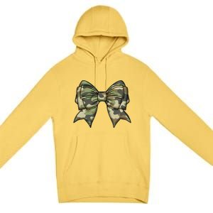 Cute Camo Coquette Ribbon Bow Premium Pullover Hoodie