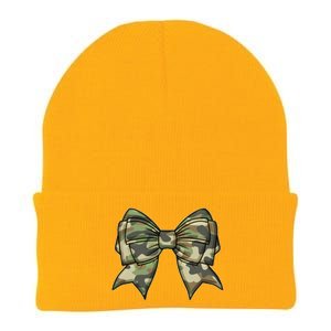 Cute Camo Coquette Ribbon Bow Knit Cap Winter Beanie