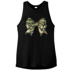 Cute Camo Coquette Ribbon Bow Ladies PosiCharge Tri-Blend Wicking Tank