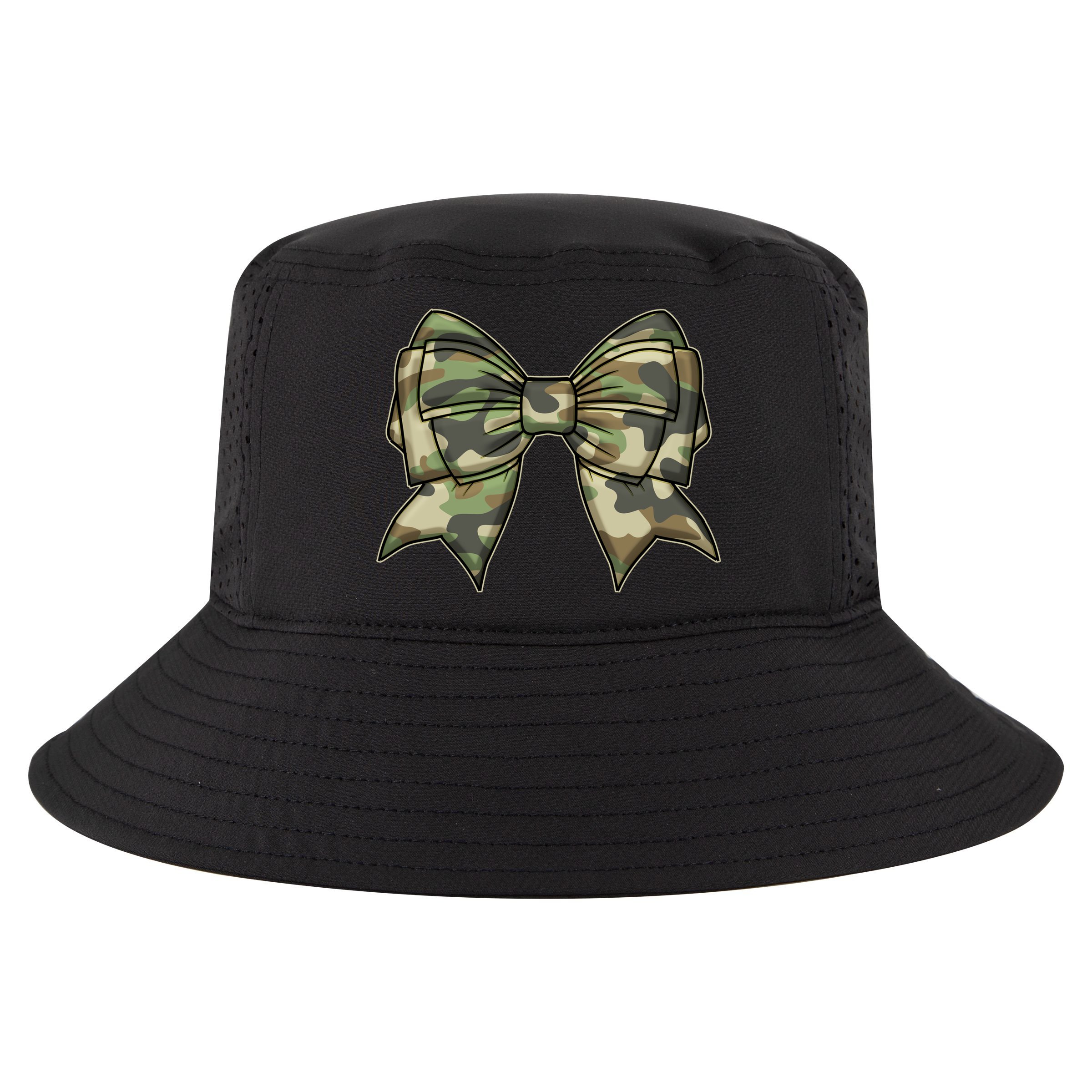 Cute Camo Coquette Ribbon Bow Cool Comfort Performance Bucket Hat