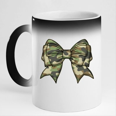 Cute Camo Coquette Ribbon Bow 11oz Black Color Changing Mug