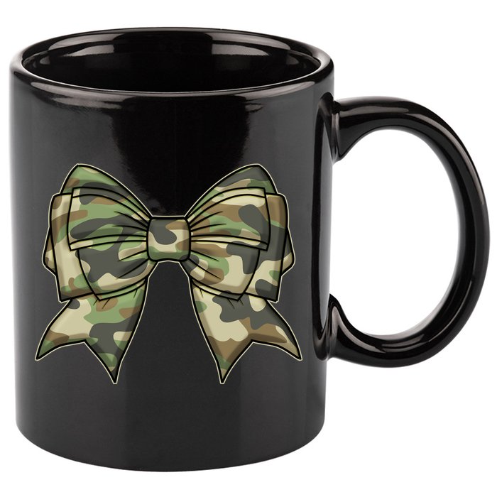 Cute Camo Coquette Ribbon Bow 11oz C Handle Ceramic Mug